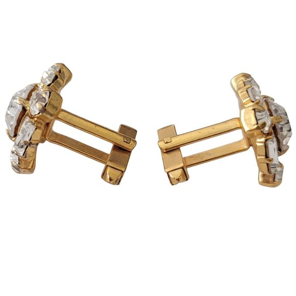 Gold Tone Round Baguette Clear Rhinestone Square Cufflinks E223 - Picture 5 of 11